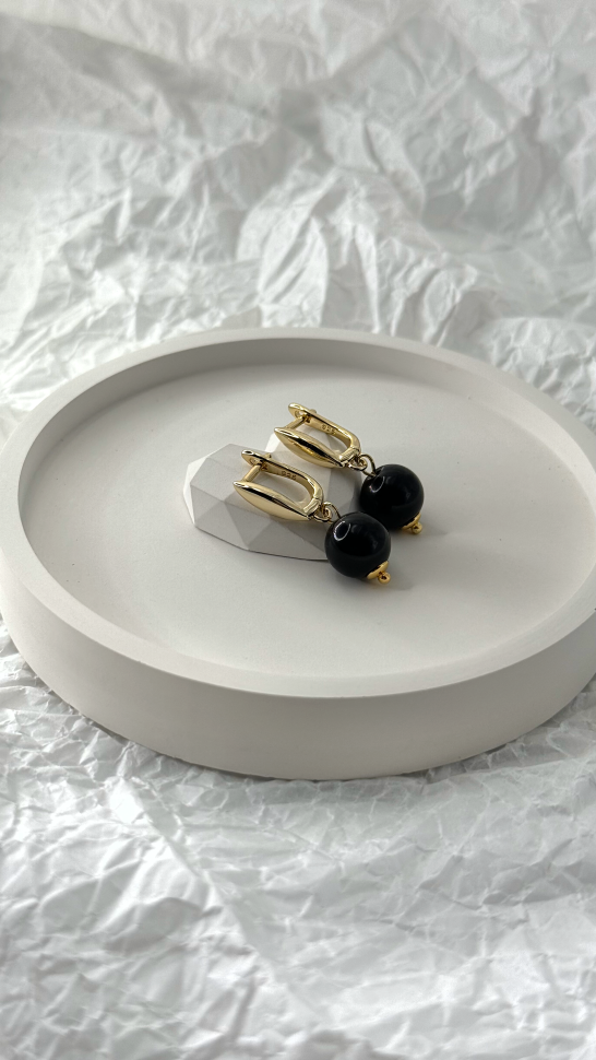 Серьги из черного агата