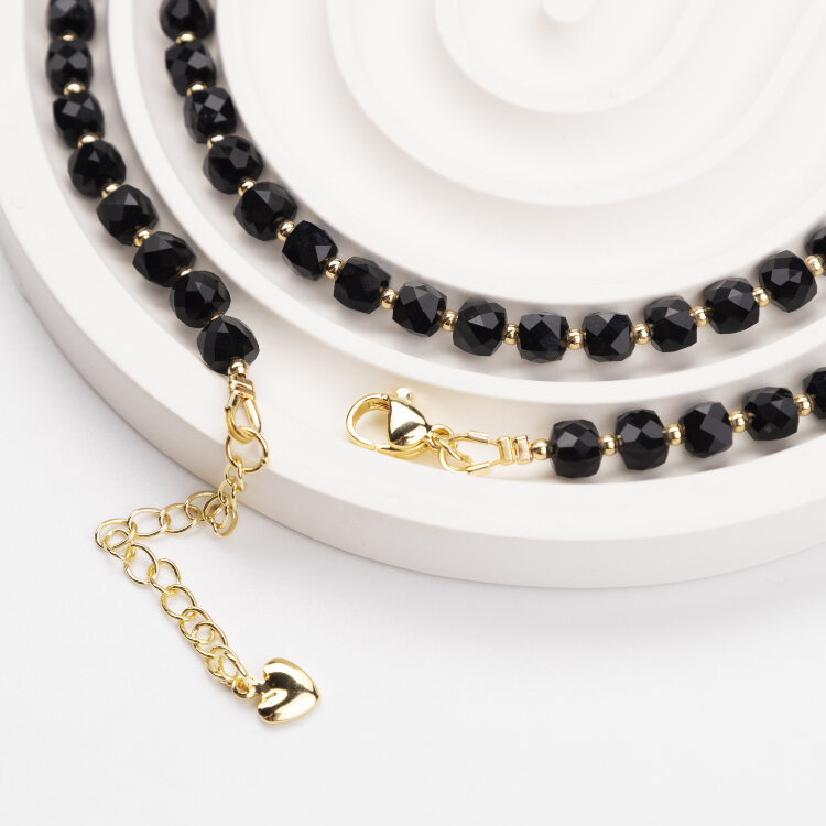 Бусы из черного турмалина «Кубики» (Золото)