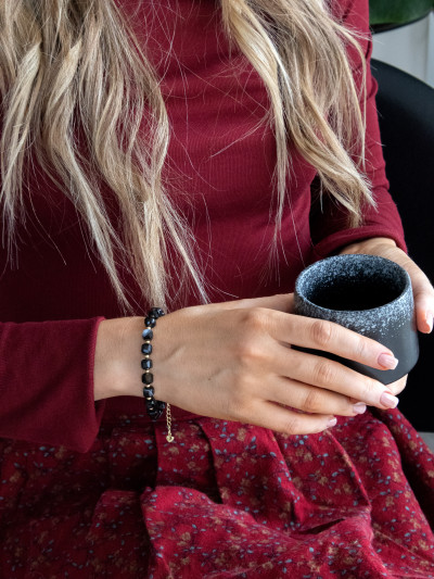 Браслет из натуральных камней Черный агат - «Стой»