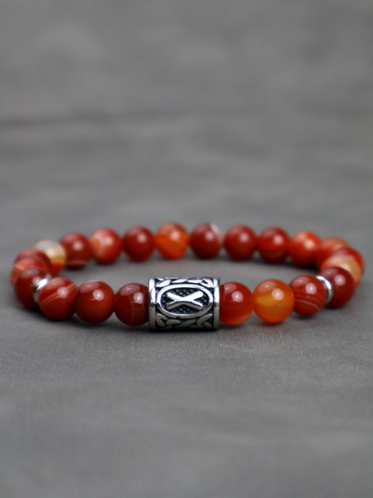 Браслет из натуральных камней сердолик и руна Гебо