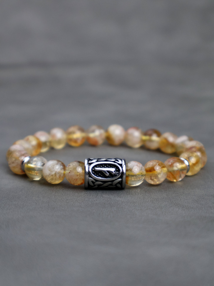 Браслет из натуральных камней Цитрин и руна Феху