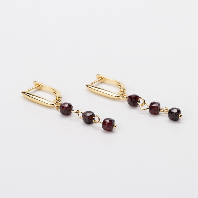 Серьги висячие с натуральным гранатом «Кубики» (Золото)