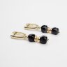 Серьги висячие с натуральным черным агатом «Кубики» (Золото)