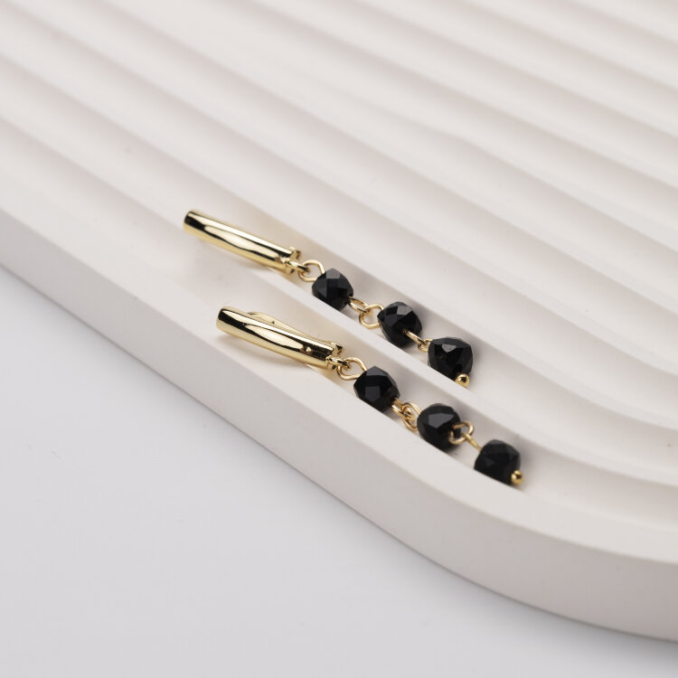 Серьги висячие с натуральным черным турмалином «Кубики» (Золото)