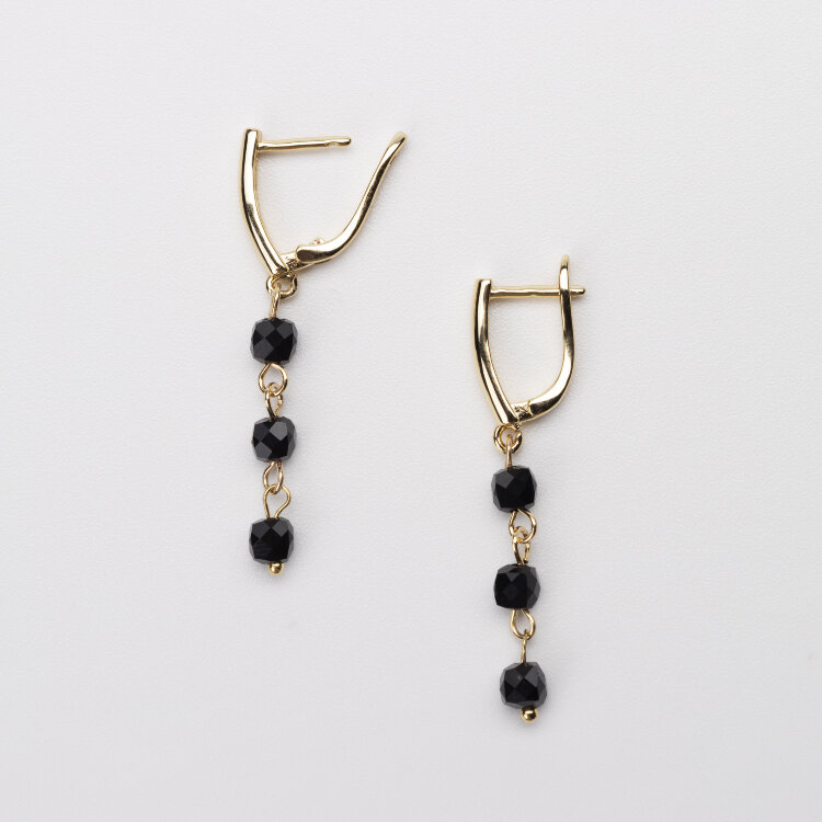 Серьги висячие с натуральным черным турмалином «Кубики» (Золото)