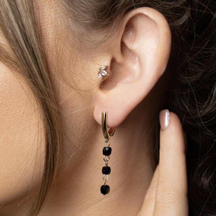 Серьги висячие с натуральным черным турмалином «Кубики» (Золото)