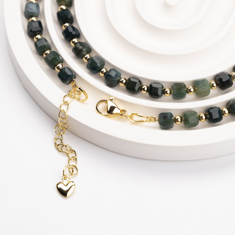 Бусы из индийской изумрудной яшмы «Кубики» (Золото)