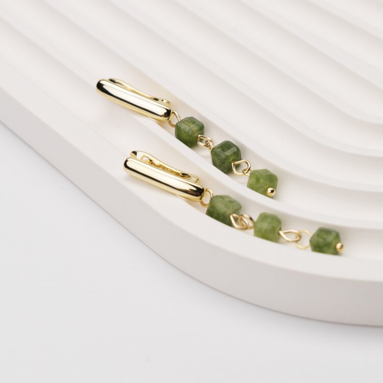 Серьги висячие Нефрит «Кубики» (Золото)