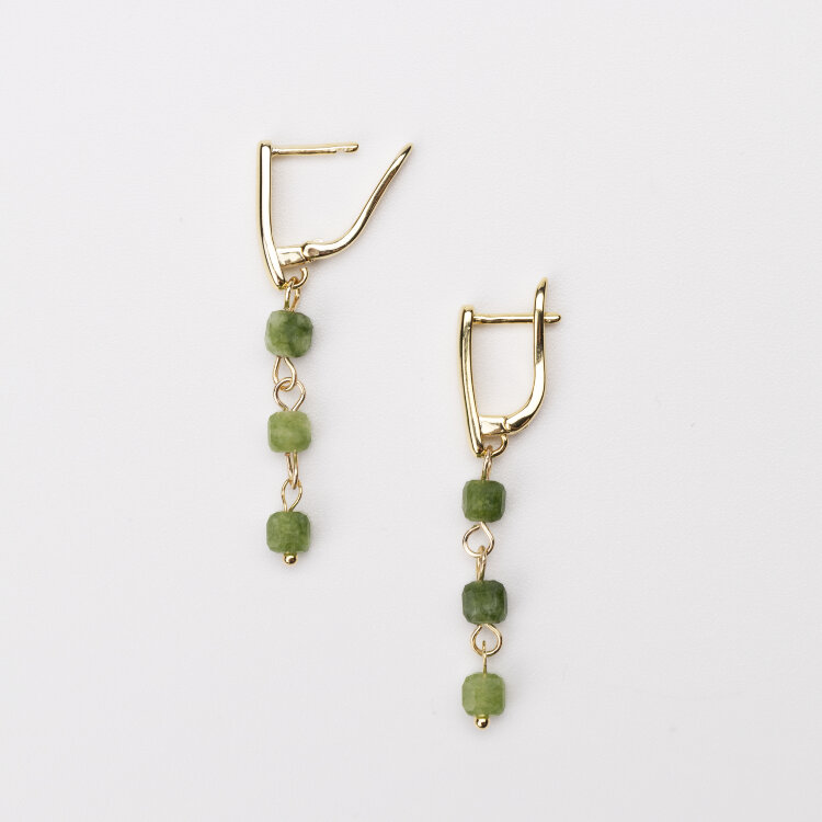 Серьги висячие Нефрит «Кубики» (Золото)